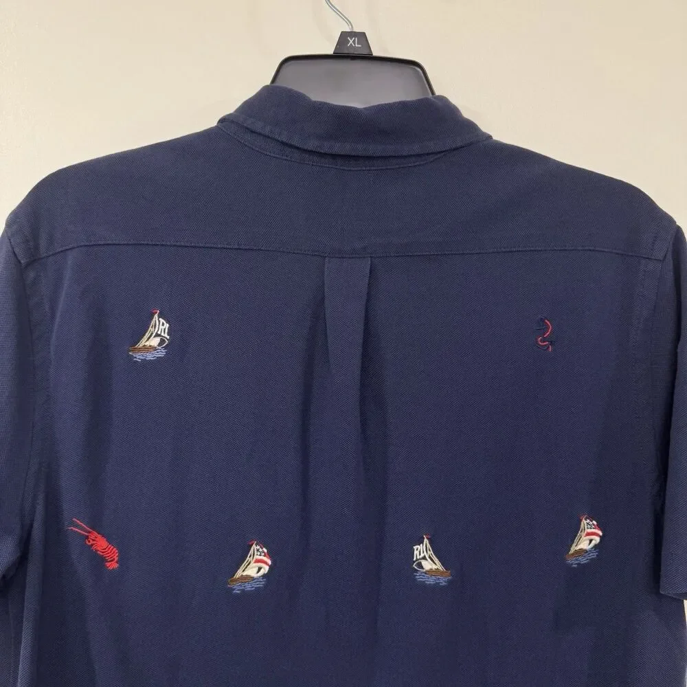 Polo Ralph Lauren Shirt Men M Navy Lobster All Over Print Coastal Nautical Sail